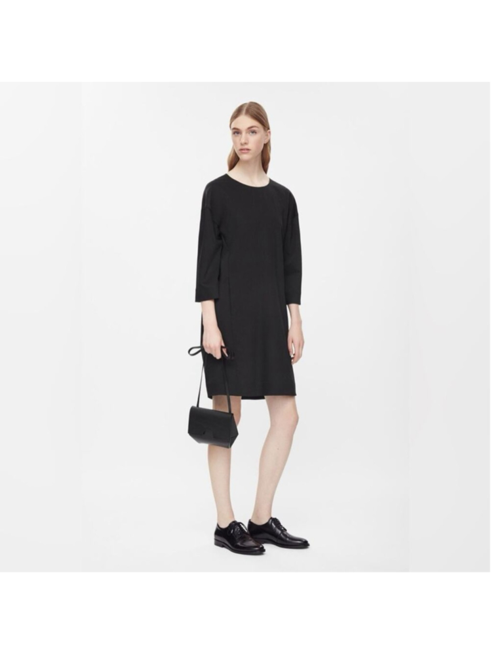 COS 100% Merino Wool Oversized Shift Sweater Dress Black Size S